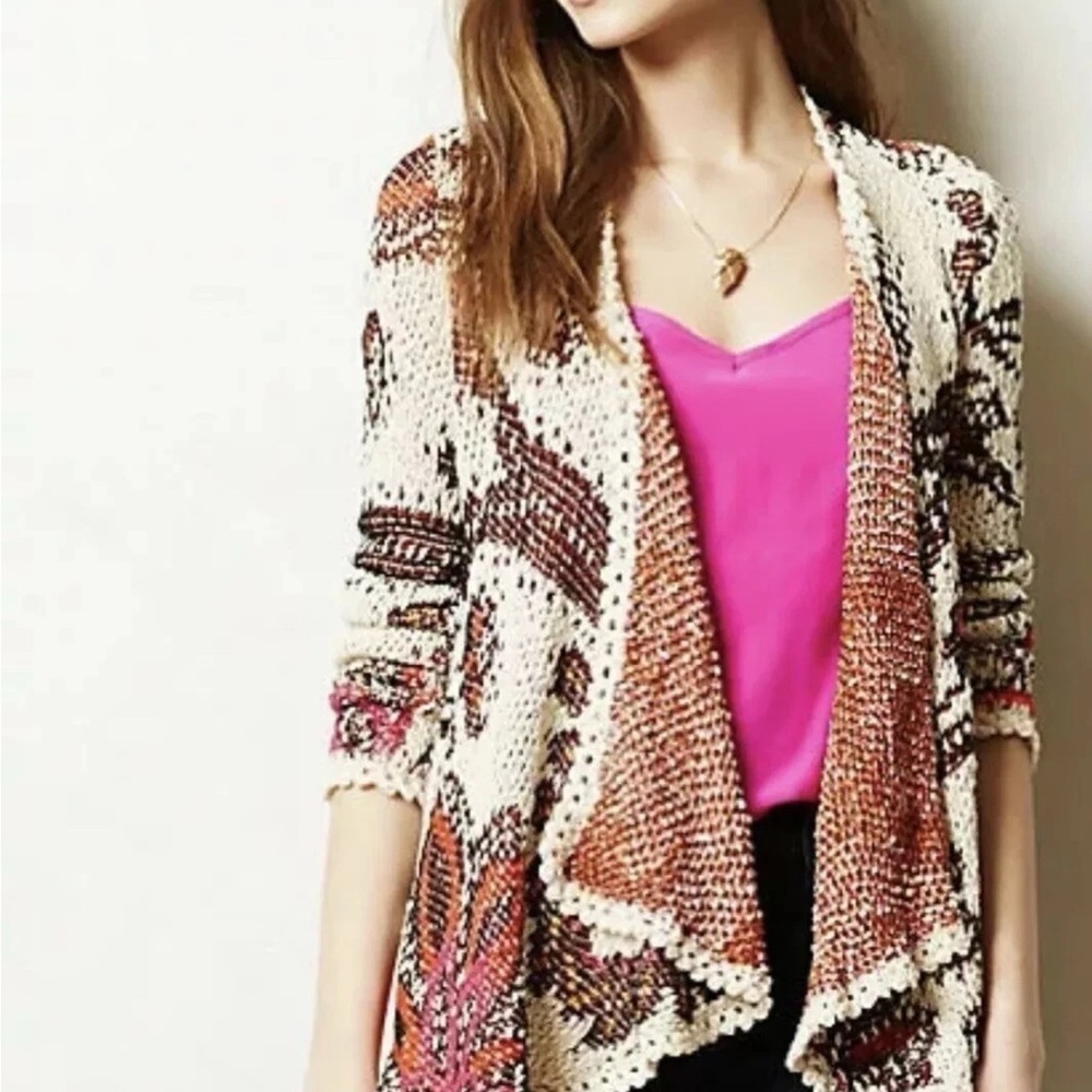 Anthropologie Moth Pleiades Paisley Knit Open Cardigan | L